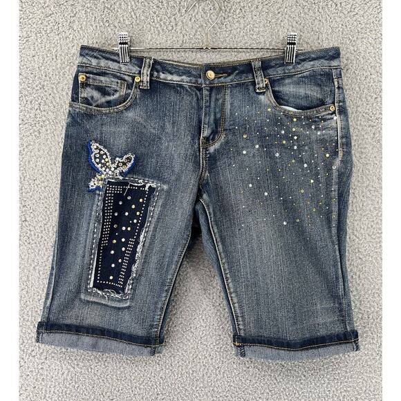 Coogi Jean Denim Shorts 13/14 Embroidered Colorful Dark‎ Wash Rainbow 90s Y2K - Picture 1 of 12
